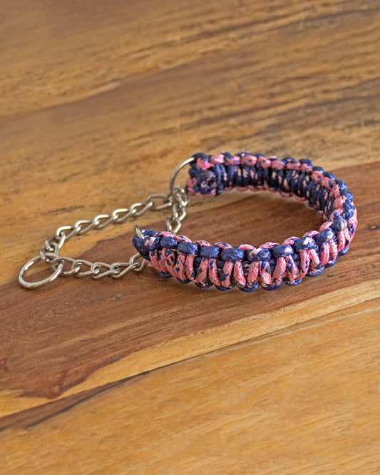 Macrame Martingale Collar | Pink & Blue