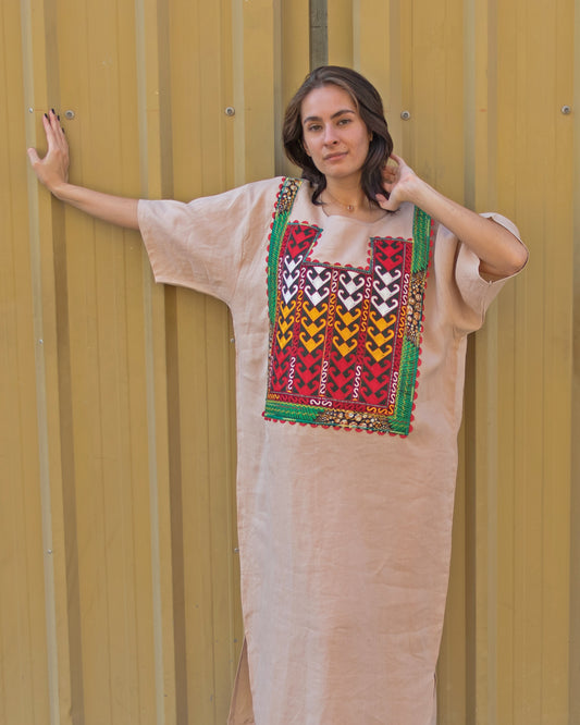 Nargis | Embroidered Linen Shift Dress